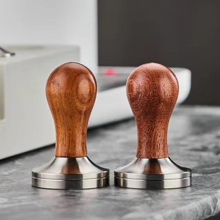 Koffiepers Tool Espressohandvat 51mm RVS Bruin-Rood