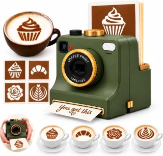 Koffieprinter – 3D-latte-artmaker – cappuccinosjabloon – retro-camera-poederverdeler
