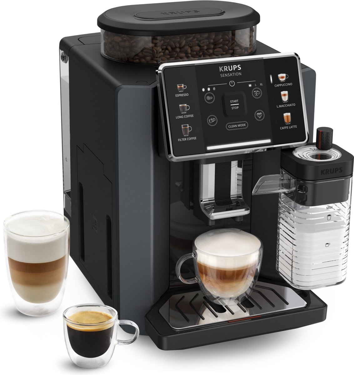 De KRUPS EA912B Sensation Milk M90 espressomachine zwart in één oogopslag