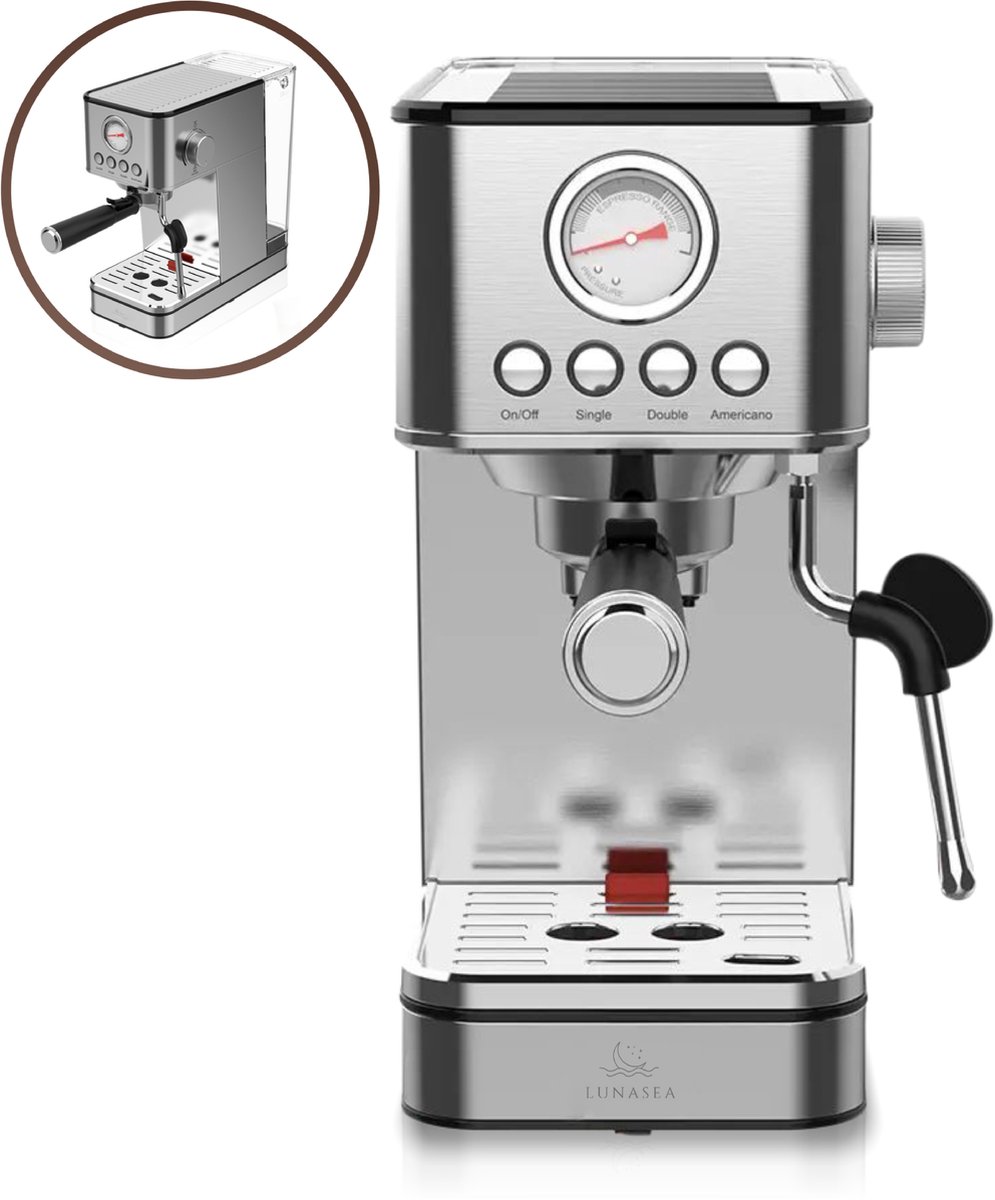 De LunaSea RVS Piston Espressomachine 1.8L in één oogopslag