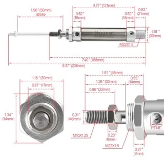 Mini luchtcilinder Ø25 x 50 mm dubbelwerkend