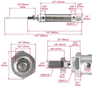 Mini Pneumatische Luchtcilinder 25x50 mm Dubbelwerkend