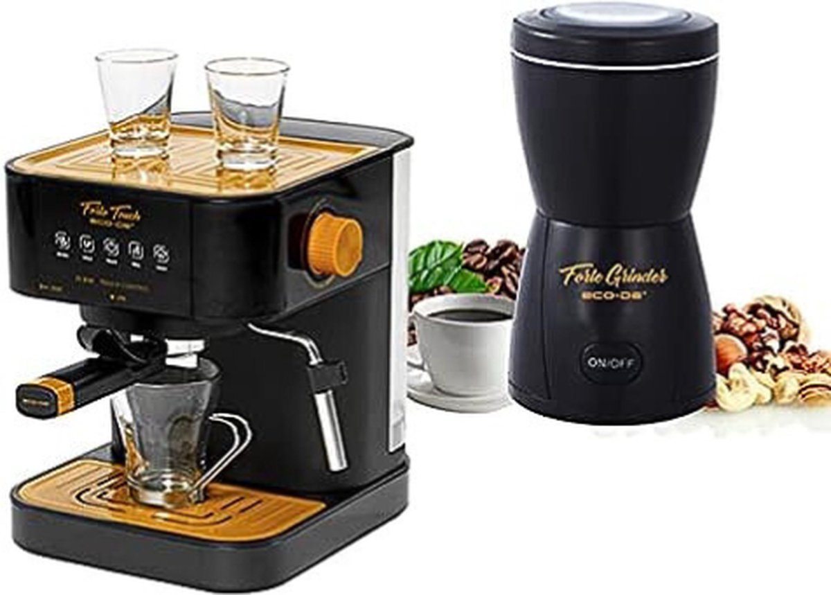 De N.lux Espressomachine met koffiemolen en piston in één oogopslag