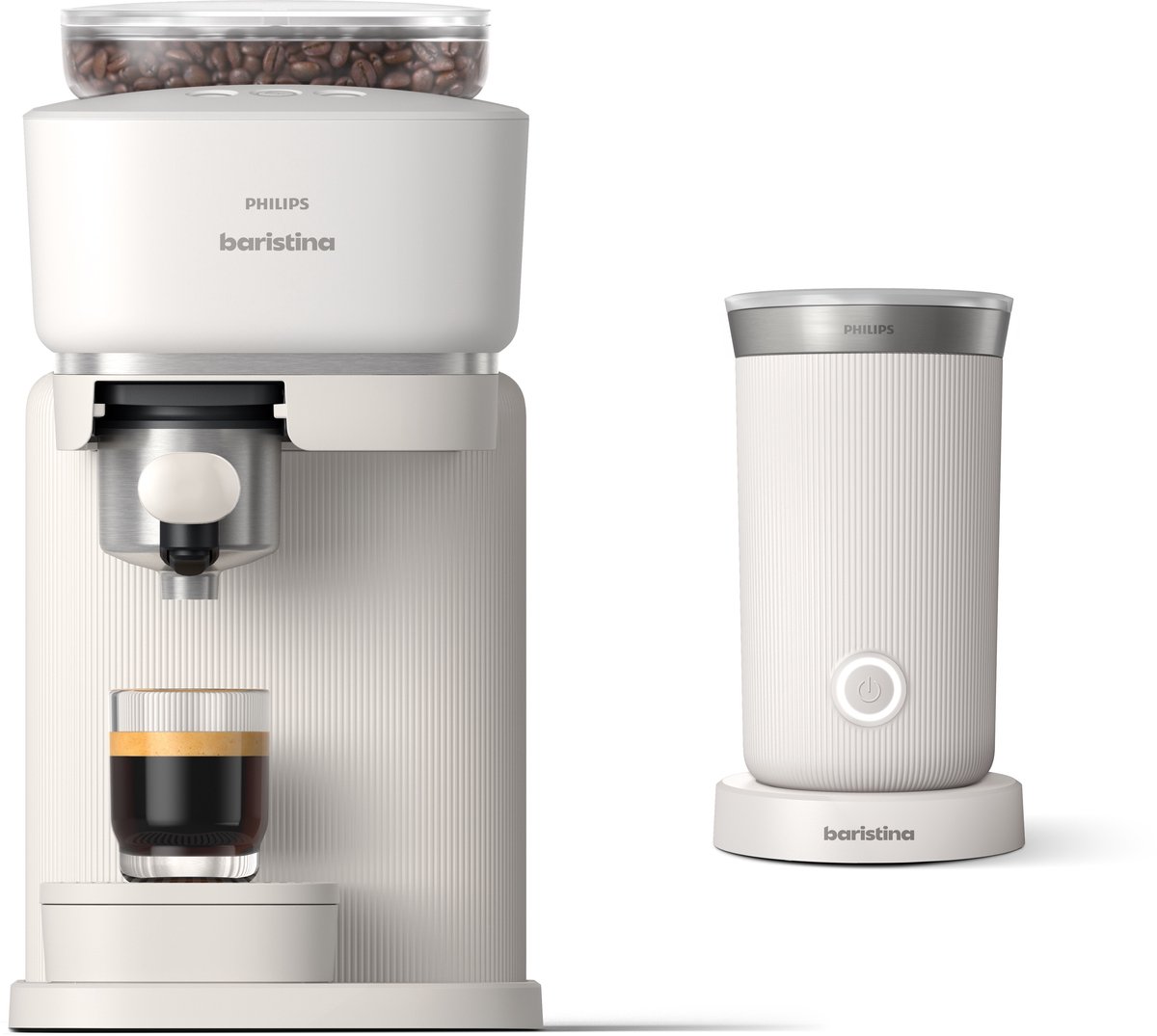 De Philips Baristina + Melkopschuimer BAR303/00 Espressomachine Wit in één oogopslag