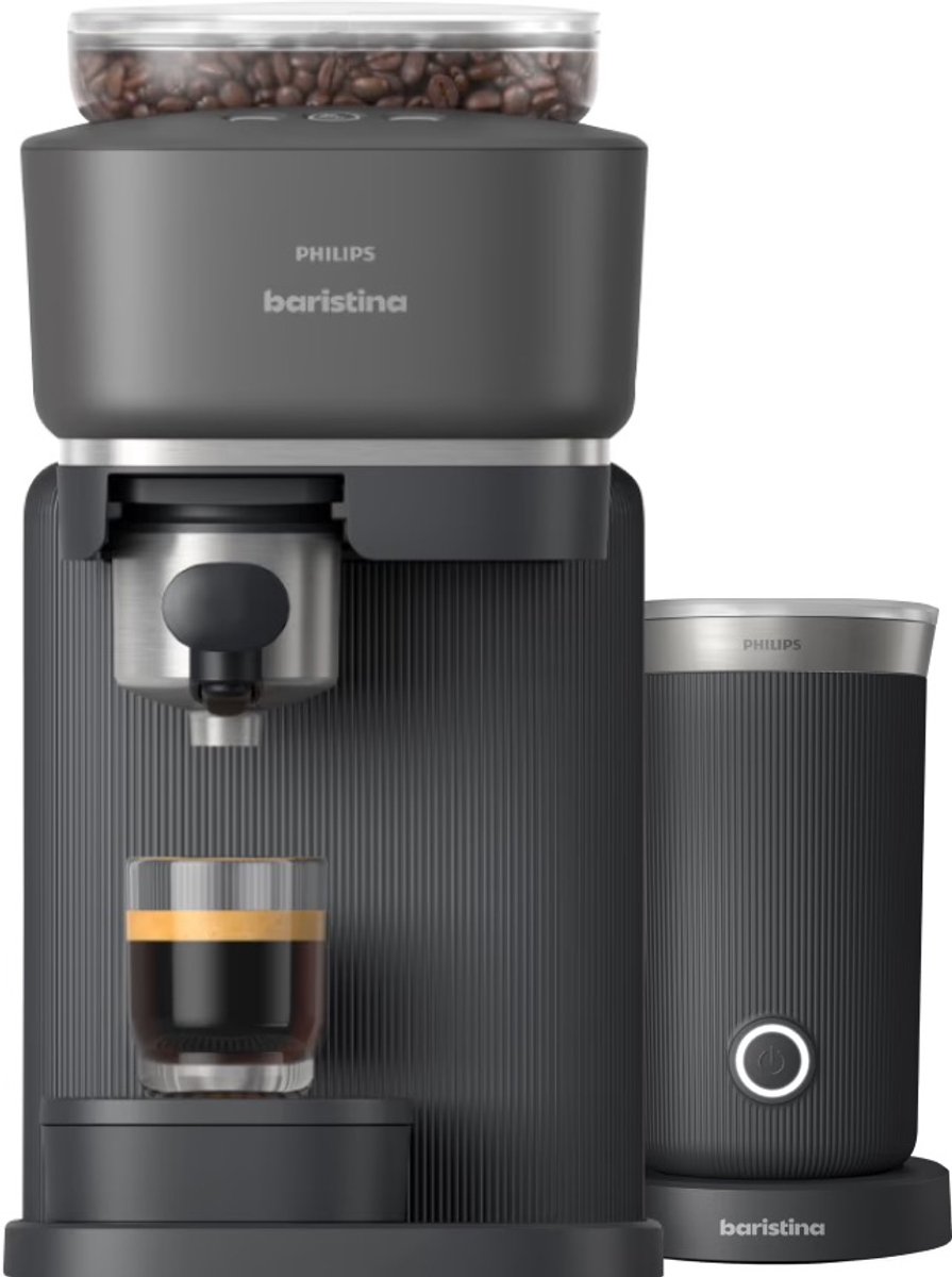 De Philips Baristina + Melkopschuimer BAR303/60 Espressomachine Zwart in één oogopslag