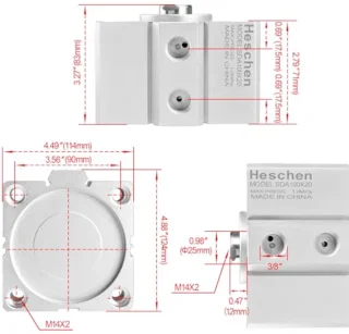 Pneumatische aluminium cilinder Ø20 x 100 mm 3/8 PT