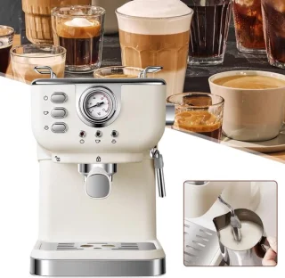 Retro espressomachine met melkschuimer en afneembare watertank van 1,5 liter