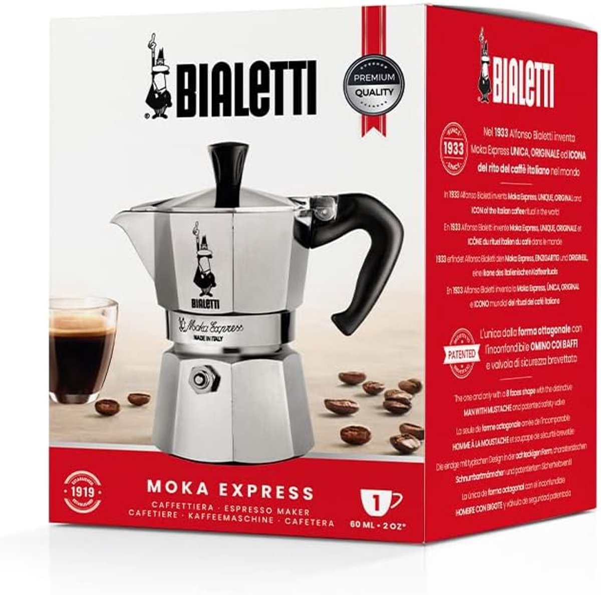 RFWR® Espressomachine Aluminium Zilver 1 Kopje