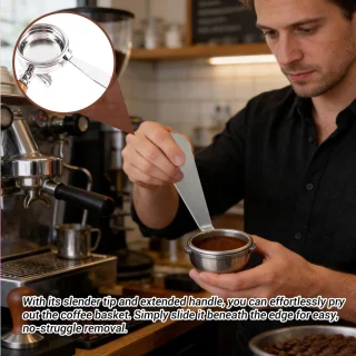 Roestvrijstalen koffiefilterhoudermandverwijderaar, zilver
