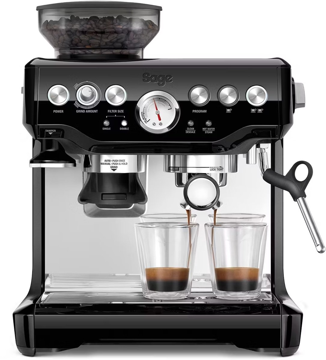 De Sage Barista Express Espressomachine Zwart Sezam in één oogopslag