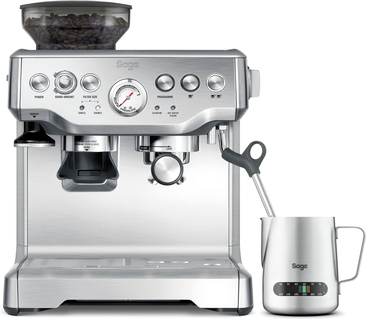 De Sage Barista Express Pistonmachine RVS in één oogopslag