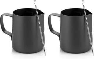 Set van 2 melkkannen van rvs, 350 ml, zwart