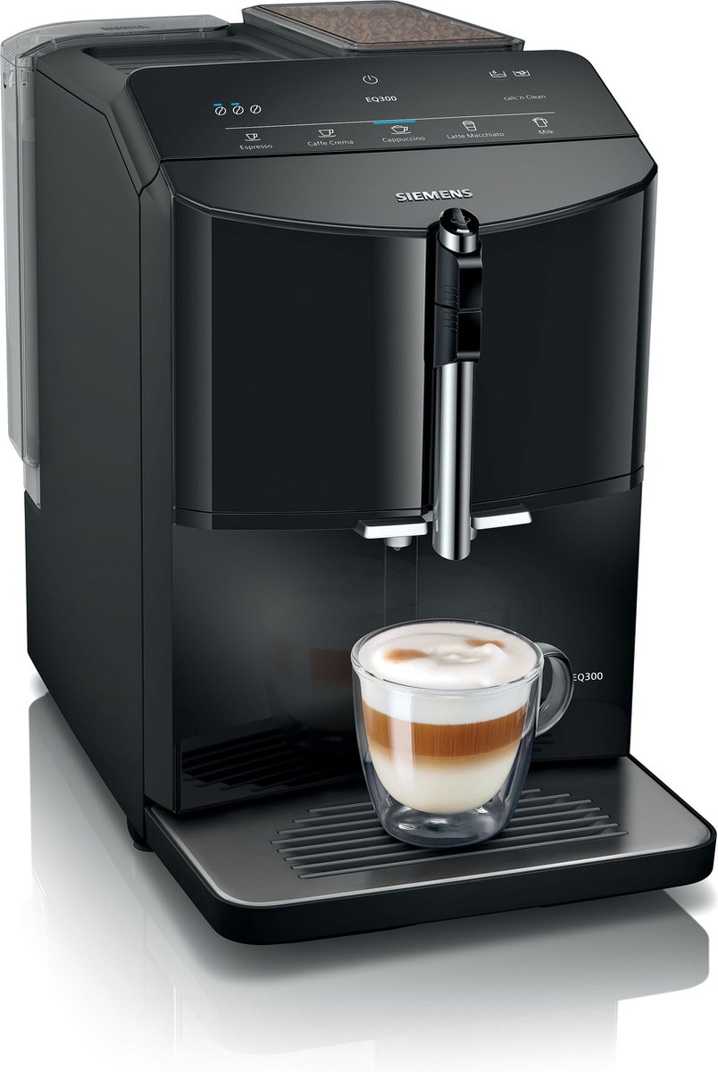 De Siemens EQ300 TF301E09 Espresso Volautomaat Zwart in één oogopslag