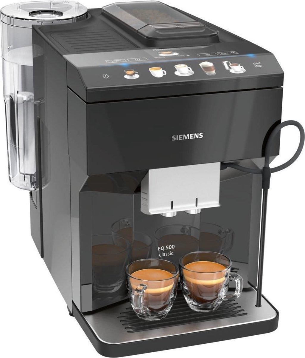 De Siemens EQ500 TP503R09 espressomachine zwart in één oogopslag