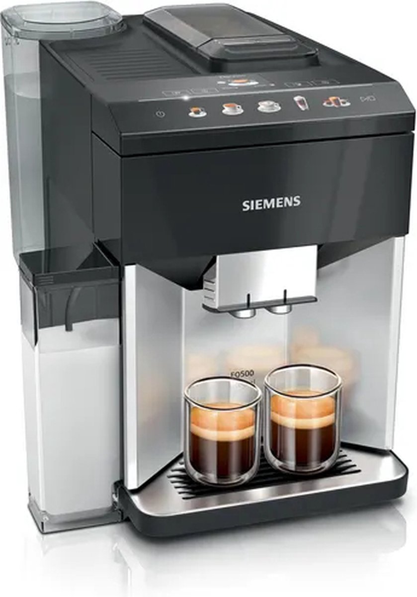 De Siemens EQ500 TQ513R01 espressomachine licht zilver in één oogopslag