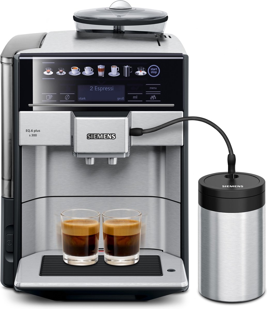 De Siemens EQ6 Plus s300 TE653M11RW espressomachine zilver in één oogopslag
