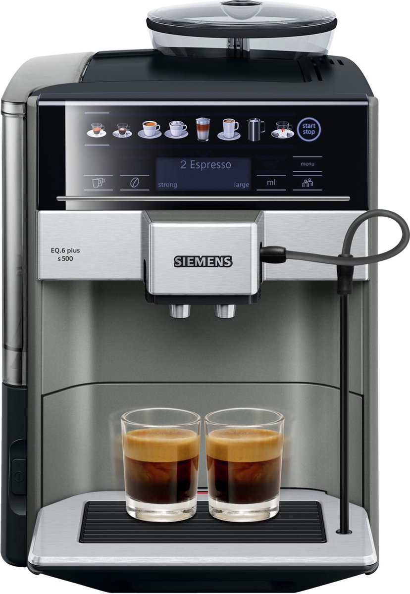 De Siemens EQ6 Plus s500 TE655203RW Volautomatische espressomachine in één oogopslag