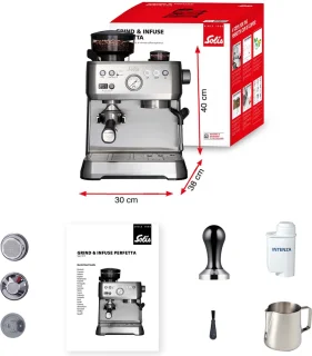 Solis Perfetta 1019 Pistonmachine met Bonenmaler Zilver