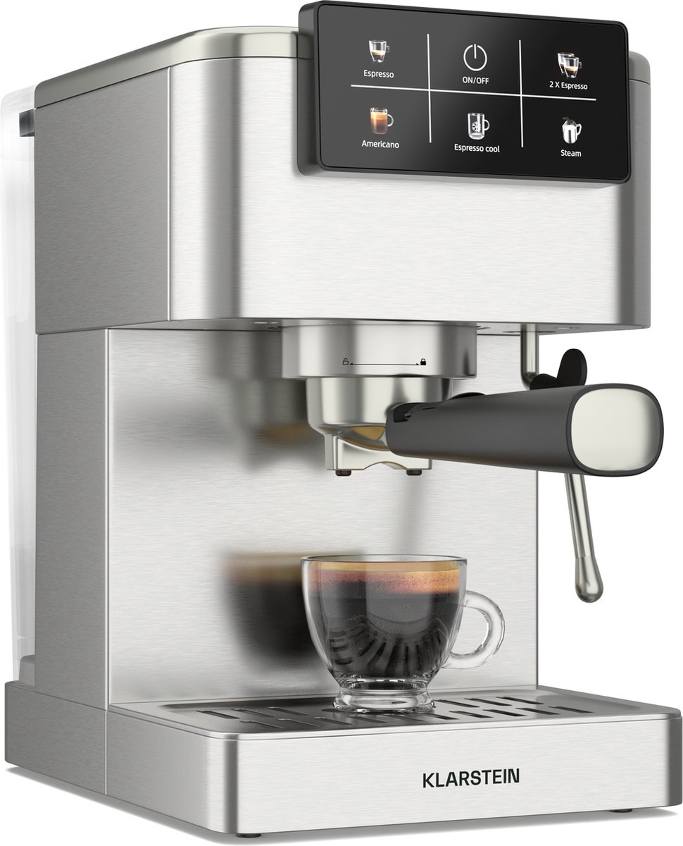 De SteelPresso Touch portafiltermachine 20 bar rvs in één oogopslag