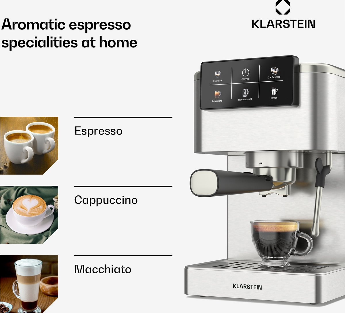 Wat vinden we goed aan de SteelPresso Touch portafiltermachine 20 bar rvs