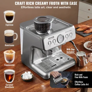 VirtuBuy Koffiemachine Espresso Halfautomatisch Met Molen
