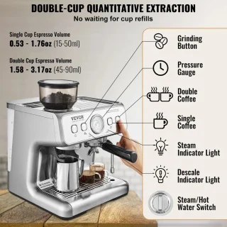 VirtuBuy Koffiemachine Espresso Halfautomatisch Met Molen