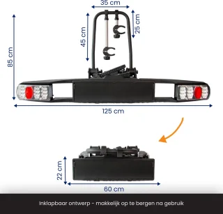 R2B Fietsendrager Auto - 2 (Elektrische) Fietsen - Inklapbaar én Kantelbaar - 60 KG Draagvermogen - 13 Polig - Fietsendrager electrische fietsen 2 - Fietsdrager voor op trekhaak - Bike Rack Car - Fietsenrek Auto