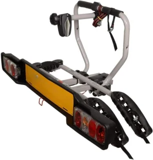 Degelijke trekhaakfietsendrager voor twee fietsen met rails en verlichting