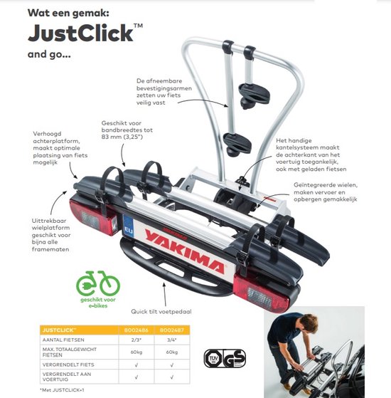 Tesla JustClick 2 Fietsendrager Achterklep Model 3 S X Y