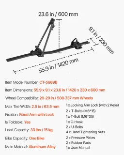 Universeel Dakfietsendrager Dakmontage voor 1 Fiets