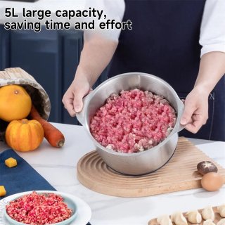 Wat vinden we goed aan de Voedselhakmachine - Multifunctionele Groentesnijder - Vleesmolen - Elektrische Vleesmolen - Elektrische Groentesnijder - 500W - 5L Mengkom - 6 Roestvrijstalen Bladen - 5 Versnellingen - Thermische Bescherming - Veiligheidsknop - Antislip