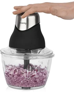 Mini Elektrische Hakker voor Koken en Bereiden van Pesto, Peterselie, Noten en Knoflook - Gegradueerde Glazen Kom 1L en Roestvrijstalen Messen