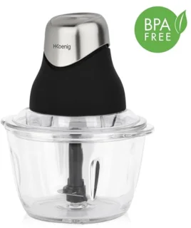 Mini Elektrische Hakker voor Koken en Bereiden van Pesto, Peterselie, Noten en Knoflook - Gegradueerde Glazen Kom 1L en Roestvrijstalen Messen