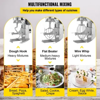 Keukenmachine, Commerciële Kneedmachine met 15Qt RVS Kom, 850W Zware Elektrische Keukenrobot met 3 Snelheden 113/184/341RPM, Deeghaak Klopklopper Inbegrepen, Staande Mixer voor Bakkerij Pizzeria