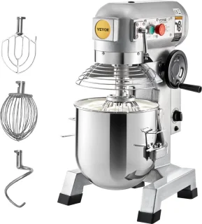 Keukenmachine, Commerciële Kneedmachine met 15Qt RVS Kom, 850W Zware Elektrische Keukenrobot met 3 Snelheden 113/184/341RPM, Deeghaak Klopklopper Inbegrepen, Staande Mixer voor Bakkerij Pizzeria