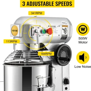 Keukenmachine, Commerciële Kneedmachine met 15Qt RVS Kom, 850W Zware Elektrische Keukenrobot met 3 Snelheden 113/184/341RPM, Deeghaak Klopklopper Inbegrepen, Staande Mixer voor Bakkerij Pizzeria