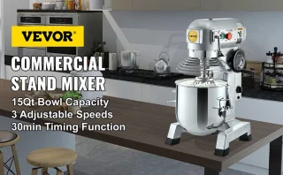 Keukenmachine, Commerciële Kneedmachine met 15Qt RVS Kom, 850W Zware Elektrische Keukenrobot met 3 Snelheden 113/184/341RPM, Deeghaak Klopklopper Inbegrepen, Staande Mixer voor Bakkerij Pizzeria