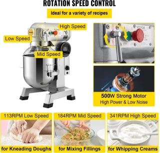 Keukenmachine, Commerciële Kneedmachine met 15Qt RVS Kom, 850W Zware Elektrische Keukenrobot met 3 Snelheden 113/184/341RPM, Deeghaak Klopklopper Inbegrepen, Staande Mixer voor Bakkerij Pizzeria
