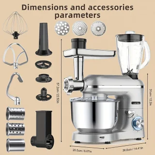 Keukenmachine – Keukenmixer – Keukenrobot – Foodprocessor – Blender – 2000W Motor – 5,5L RVS Mengkom