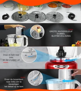 10-in-1 Elektrische Keukenmachine – 1000W – Multifunctionele Hakmolen – 1,5L Glazen Blender – 3L Kom – Snijden, Hakken, Raspen, Mixen, Pureren & Deeg – 6 Voorinstellingen – Voor Thuisgebruik