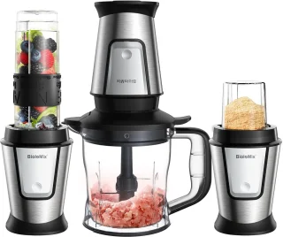 Multifunctionele Keukenmachine 3-in-1 – 700W – Blender, Hakmolen & Snijmachine – Sapcentrifuge & Slow Juicer – Compact Ontwerp – Zilver - TELEO