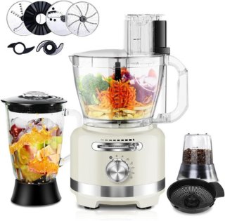 10-In-1 Elektrische Keukenmachine 1000 W Met Glazen Mixer Van 1 5 L En Kom Van 3 Liter Voor Snijden Hakken Raspen Mixen Pureren En Deeg 6 Voorinstellingen Voor Thuisgebruik Wit review