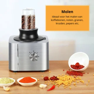 Hennova Keukenmachine - Blender - Mixer - Foodprocessor - Antislip voetjes - Gemakkelijk te gebruiken - Verschillende snelheden - 1100W - Zilver -