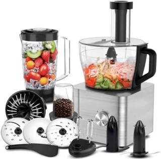 Multifunctionele Keukenmachine 1100W met 3,2L Mengkom, Blender, Hakmolen, Deegkneden, Citruspers en Garde - Zilver