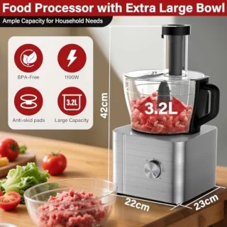 Multifunctionele Keukenmachine 1100W met 3,2L Mengkom, Blender, Hakmolen, Deegkneden, Citruspers en Garde - Zilver