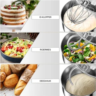 Multifunctionele Foodprocessor - Elektrische Keukenmachine Met Mengkom En Opzetstukken - Krachtige Hakmolen Mixer En Kneedmachine Voor Bakken En Koken