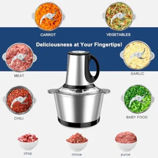 600 W Mini Food Chopper met 2 L RVS Kom - Drie Snelheden voor Keuken, Babyvoeding en Dierenvoeding