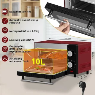 Compact 10L Mini-oven Aanrechtoven 36,5x22,1x28,5 cm