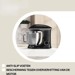 Deegmachine zwart-wit met deeghaak en garde 6 standen