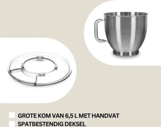 Deegmachine zwart-wit met deeghaak en garde 6 standen
